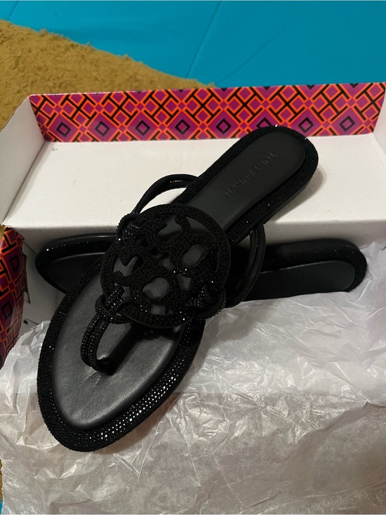 Tory Burch Shoes - Tory Burch Black Glitter Logo Thong Sandals